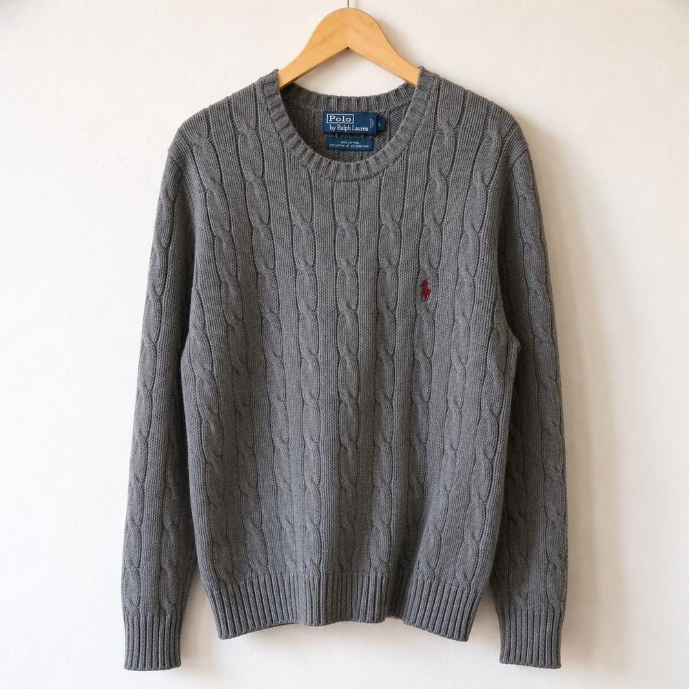 Vintage Polo Ralph‎ Lauren Cable Knit Sweater Gray Crewneck / Size L